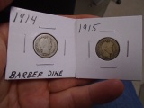 1914 & 1915 Silver Barber Dimes