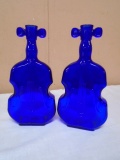 2 Vintage Cobalt Glass Violin Bottles