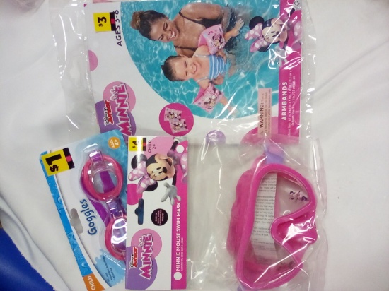 Minnie Mouse swim mask, Minnie Mouse inflatable arm bands, Goggles