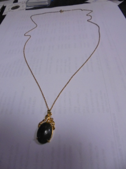 Vintage 24" 14KFG Necklace & Pendant w/ Stones