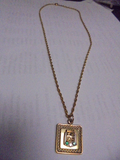 Vintage 18" 12KGF Necklace & Pendant w/ Stones