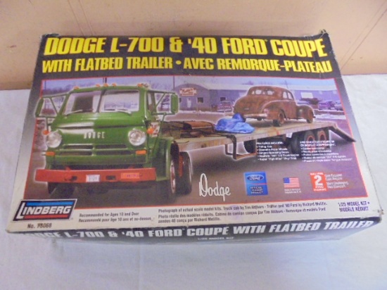 Linberg 1:25 Scale Dodge L700 & '40 Ford Coupe w/ Flat Bed Trailer Model Kit