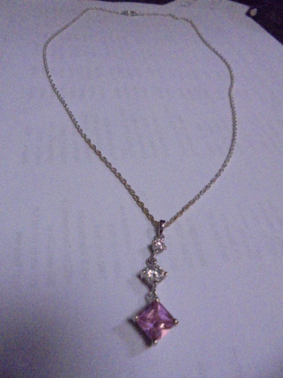 20" Sterling Silver Necklace w/ Pendant & Stones