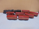 Vintage Locomotive w/ 8 Tin Type Train Cars