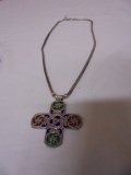 17in Sterling Silver Necklace & Cross Pendant