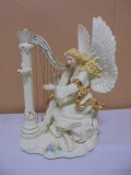 Beautiful Procelain Musical Angel Playing Harp