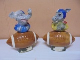 Set of Vintage Regal China Elephant & Donkey Jim Beam Football Decanters