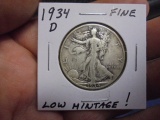 1934 D Mint Silver Walking Liberty Half Dollar
