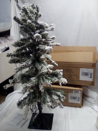 3ft Snow Flocked Artificial Christmas Tree, 50 Warm White lights – works