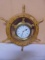 Solid Oak & Brass Ships Wheel Wall Clock