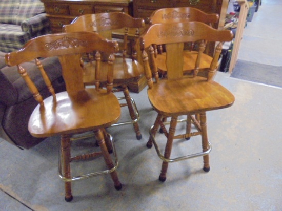 Set of 4 Solid Wood Counter Height Swivel Stools