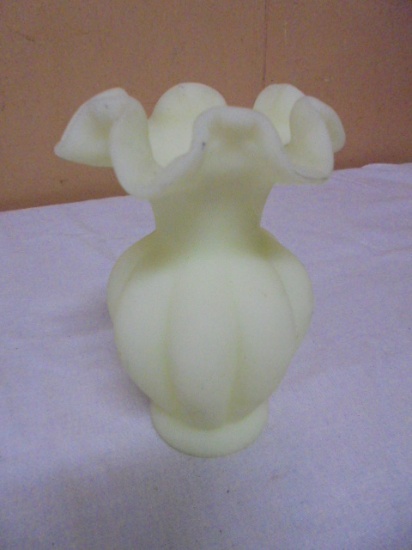 Fenton Art Glass Ruffled Melon Custard Ruffled Vase