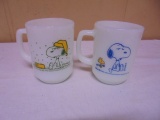 2 Vintage Fire King Peanuts Snoopy Mugs