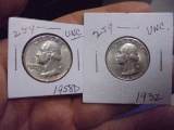 1932 & 1958 D Mint Silver Washington Quarters