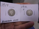 1914  & 1916 S Mint Silver Barber Dimes
