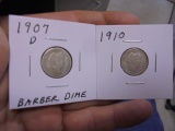1907 D Mint & 1910 Silver Barber Dimes