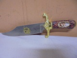 Fixed Blade Knife w/ Wolf on Handle & Blade