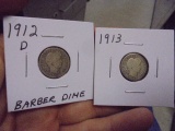 1912 D Mint & 1913 Silver Barber Dimes