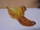Fenton Amber Art Glass Cat on Slipper