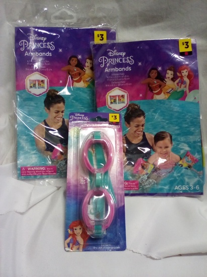 3Pc Disney Princess Swim Set (2 Prs of Air Arm Bands, 1 Pr of Goggles)
