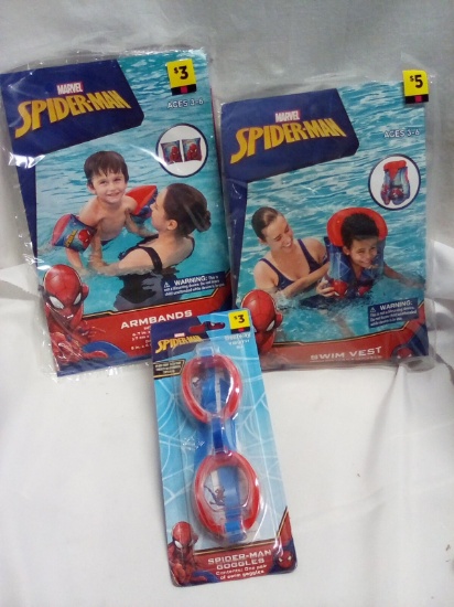 3Pc Spiderman Swim Set (1 Swim Vest, 1 Pr of Arm Bands, 1 Pr of Goggles)