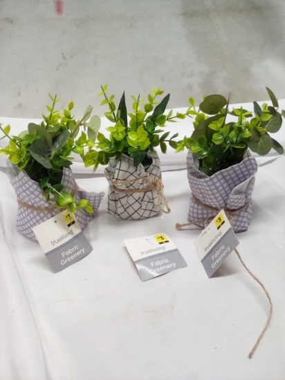 Set of 3 Mini Fabric Wrapped Artificial Plants
