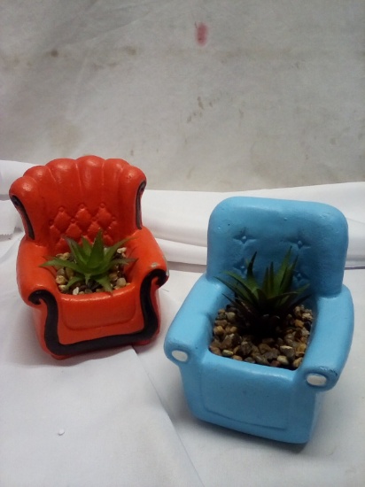 Pair of Heavy Ceramic Base Mini “Lazy Boy” Artificial Plants