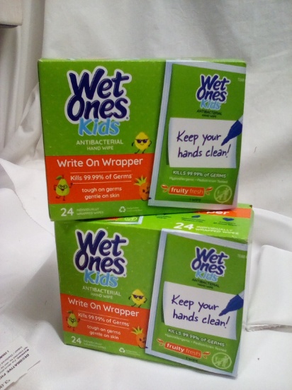 2Boxes of 24 Wet Ones Kid Antibacterial Hand Wipes w/Write on Wrappers