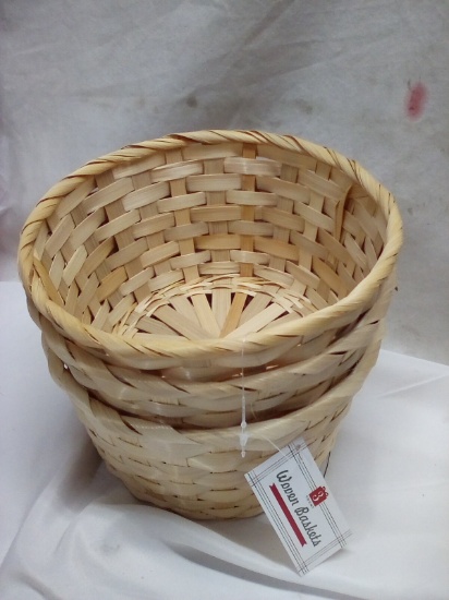 Set of 3 Basic Bamboo 8”Dx4”T Woven Baskets
