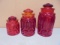 Vintage 3pc LE Smith Red Moon & Stars Glass Cannister Set