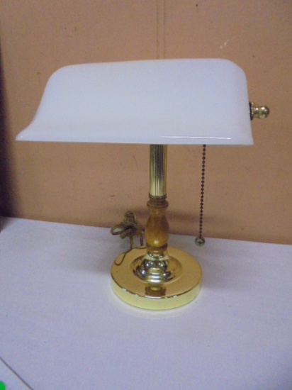 Brass Glass Shade Banker's Desk Lamp