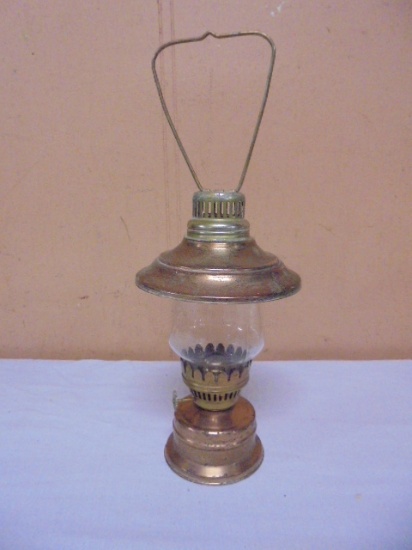 Vintage Metal & Glass Lantern Style Oil Lamp