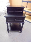 Solid Wood 2 Tier Painted Side Table w/ 2 Drawers