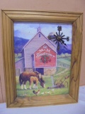 Wood Framed Farm Scene Wall Clock