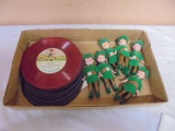 Group of 6 Vintage Peter Pan Figures & Group of 45rpm Peter Pan Records