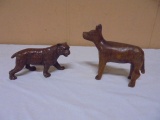 Wooden Tiger & Dog Figurines