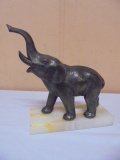 Vintage Metal Elephant Statue on Marble Base