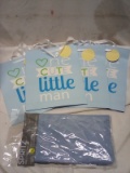 Spritz Qty 4 “One Cute Little Man” Gift Bags & Pack of 2 Blue Tablecloths.