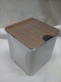 4.75”x4.75”x5” White and Wood Metal Storage Box