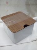 7.75”x7.75”x5” White and Wood Metal Storage Box