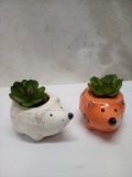 Pair of Decorative Ceramic Mini Hedgehog Artificial Terrariums