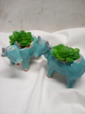 Pair of Decorative Tabletop Cow Succulents