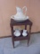 Vintage Solid Wood Wash Stand w/ Ironstone Pitchers & Bowl