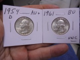 1954 D Mint & 1961 Silver Washington Quarters