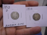 1912 D Mint & 1913 Silver Barber Dimes