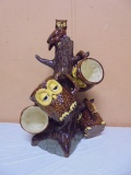 Vintage Ceramic Owl Cup Tree w/ 5 Matching Cups