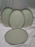 Set of 4- Plastic Sage Green Oval Plates.