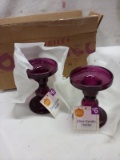 Pair of Purple Glass Candle Holders
