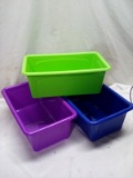 Set of 3 Assorted Color Plastic 13”x8”x5” Storage Organizers