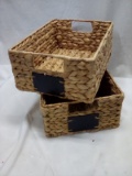 Pair of 9”x12” Woven Water Hyacinth Organizational Baskets w/ Labels